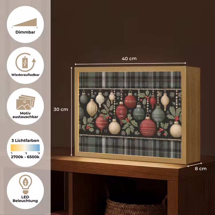 Kerstballen - Rood - Hulsttakken - Patroon Light Box met batterij (Wandlamp) middel -USP_websiteoverzichtDE