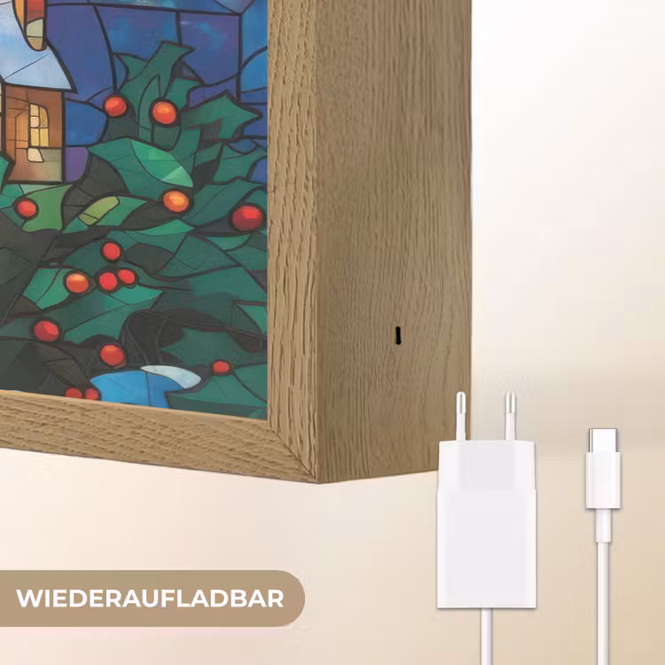 Kerstman - Glas - Kleurrijk Light Box met batterij (Wandlamp) middel -USP_websiteoplaadbaarDE