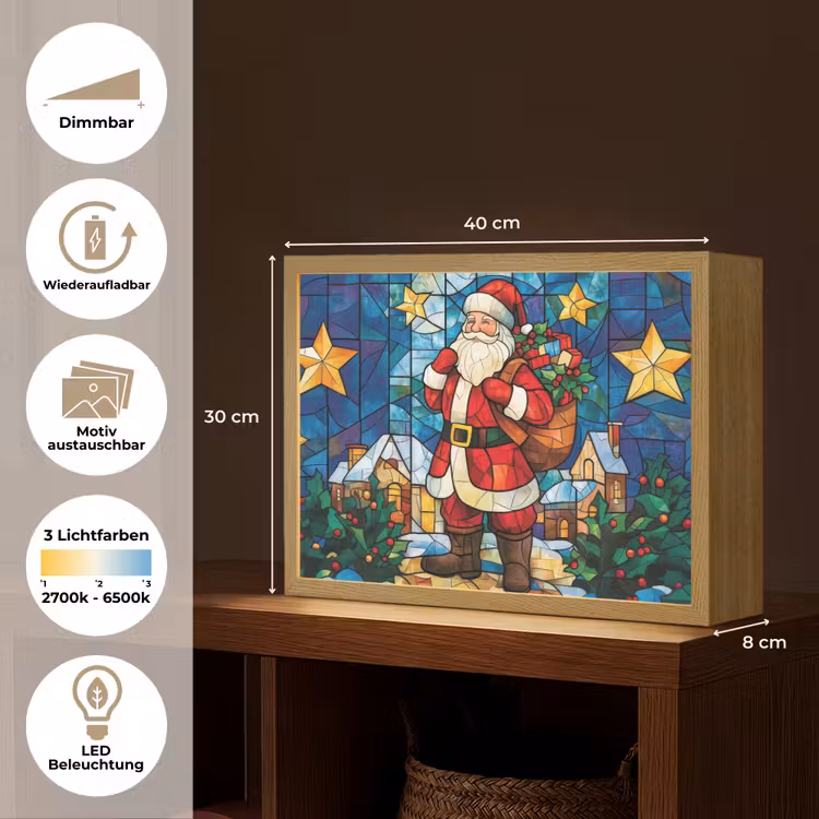 Kerstman - Glas - Kleurrijk Light Box met batterij (Wandlamp) middel -USP_websiteoverzichtDE