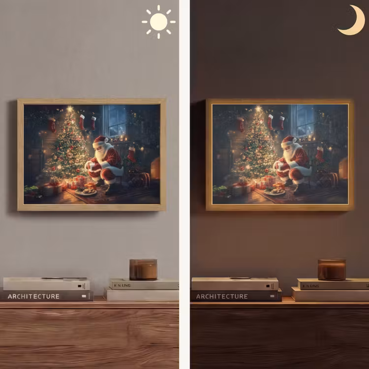 Kerstman - Haard - Donker Light Box met batterij (Wandlamp) middel -sfeer3