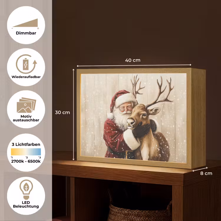 Kerstman - Rendier - Sneeuw - Kleurrijk Light Box met batterij (Wandlamp) middel -USP_websiteoverzichtDE
