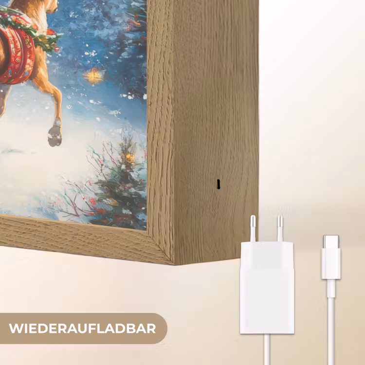 Kerstman - Rendier - Kerst - Sneeuw Light Box met batterij (Wandlamp) middel -USP_websiteoplaadbaarDE