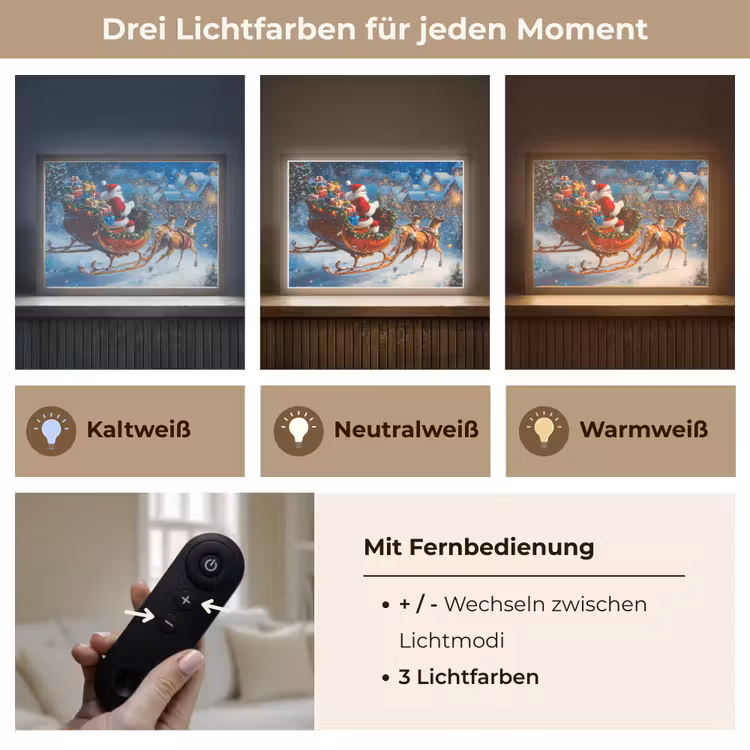 Kerstman - Rendier - Kerst - Sneeuw Light Box met batterij (Wandlamp) middel -USP_lichtkleurDE