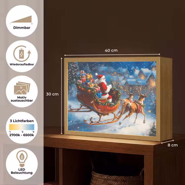 Kerstman - Rendier - Kerst - Sneeuw Light Box met batterij (Wandlamp) middel -USP_websiteoverzichtDE