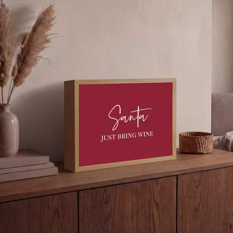 Santa - Wine - Rood - Kerst - Kerstman Light Box met batterij (Wandlamp) middel -sfeer2