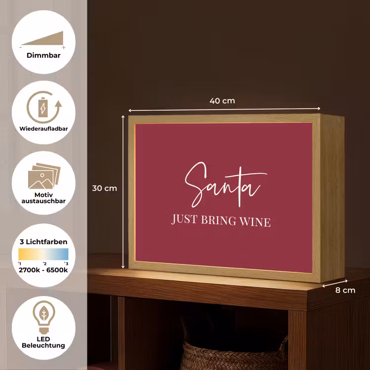 Santa - Wine - Rood - Kerst - Kerstman Light Box met batterij (Wandlamp) middel -USP_websiteoverzichtDE