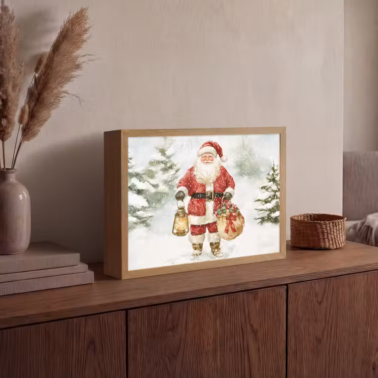 Kerstman- Winter - Sneeuw - Wit - Rood Light Box met batterij (Wandlamp) middel -sfeer2