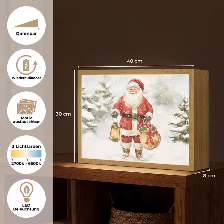 Kerstman- Winter - Sneeuw - Wit - Rood Light Box met batterij (Wandlamp) middel -USP_websiteoverzichtDE