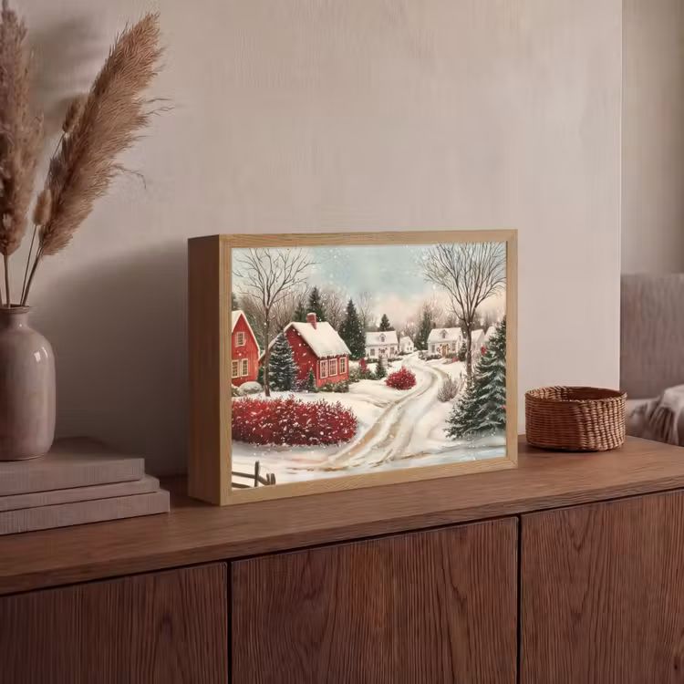 Kerstsfeer - Landelijk - Rood Light Box met batterij (Wandlamp) middel -sfeer2