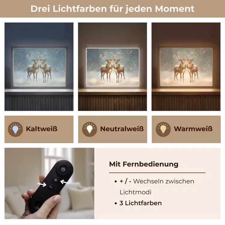 Kerstmagie - Winterwoud - Rendier Light Box met batterij (Wandlamp) middel -USP_lichtkleurDE