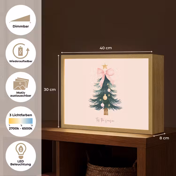 Christmas Season - Kerst - Kerstboom - Roze Light Box met batterij (Wandlamp) middel -USP_websiteoverzichtDE