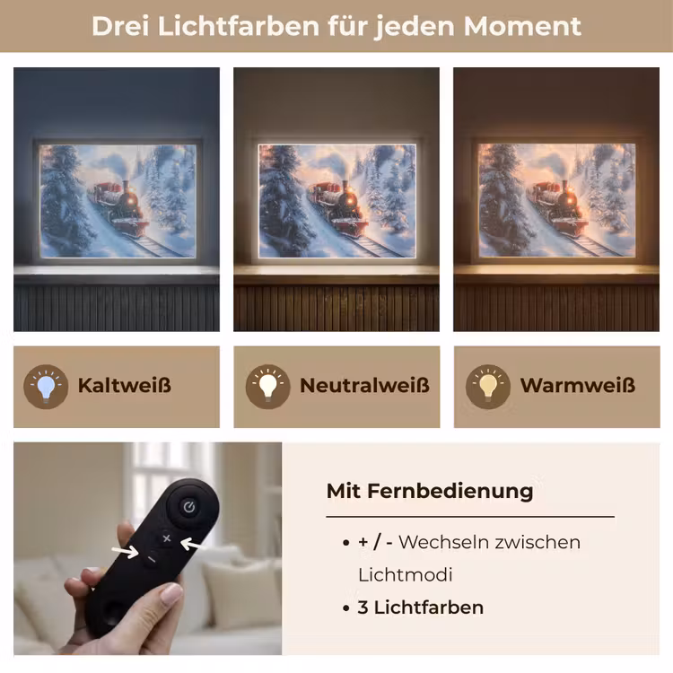 Kersttrein - Sneeuw - Winter - Kerst Light Box met batterij (Wandlamp) middel -USP_lichtkleurDE