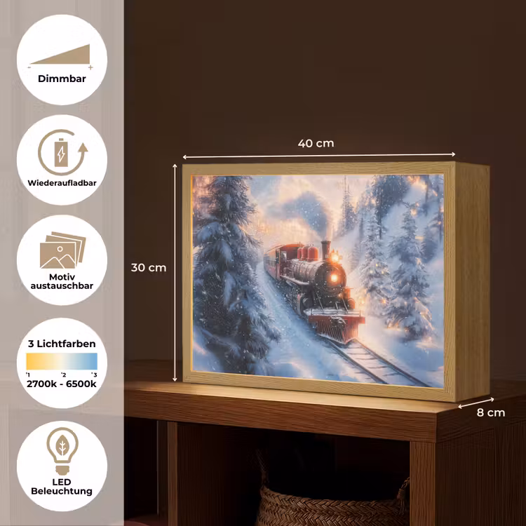 Kersttrein - Sneeuw - Winter - Kerst Light Box met batterij (Wandlamp) middel -USP_websiteoverzichtDE