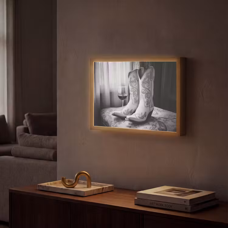 Wijn - Cowboylaarzen - Raamlicht - Wit Light Box met batterij (Wandlamp) middel -sfeer1