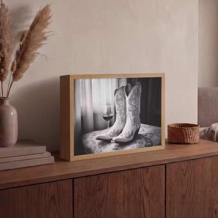 Wijn - Cowboylaarzen - Raamlicht - Wit Light Box met batterij (Wandlamp) middel -sfeer2