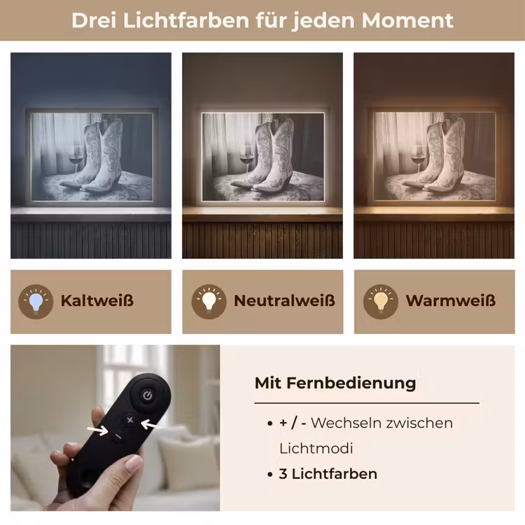 Wijn - Cowboylaarzen - Raamlicht - Wit Light Box met batterij (Wandlamp) middel -USP_lichtkleurDE