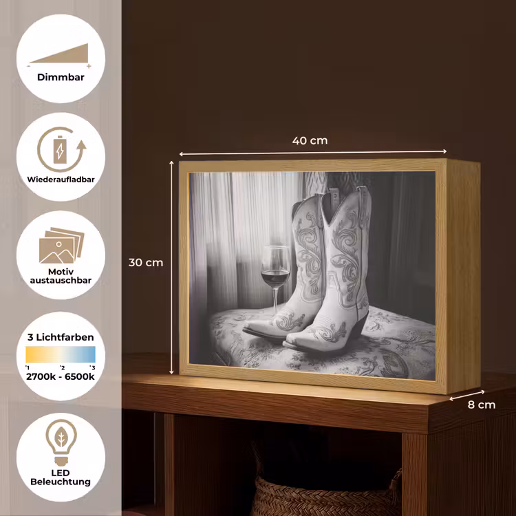 Wijn - Cowboylaarzen - Raamlicht - Wit Light Box met batterij (Wandlamp) middel -USP_websiteoverzichtDE