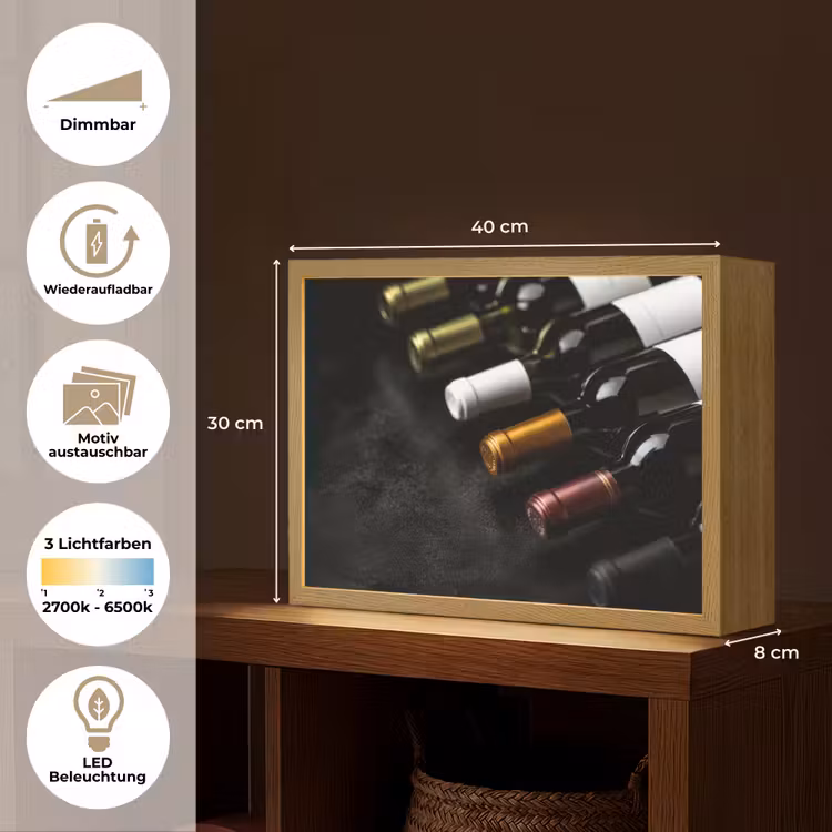 Wijn - Flessen - Variatie - Smaken Light Box met batterij (Wandlamp) middel -USP_websiteoverzichtDE