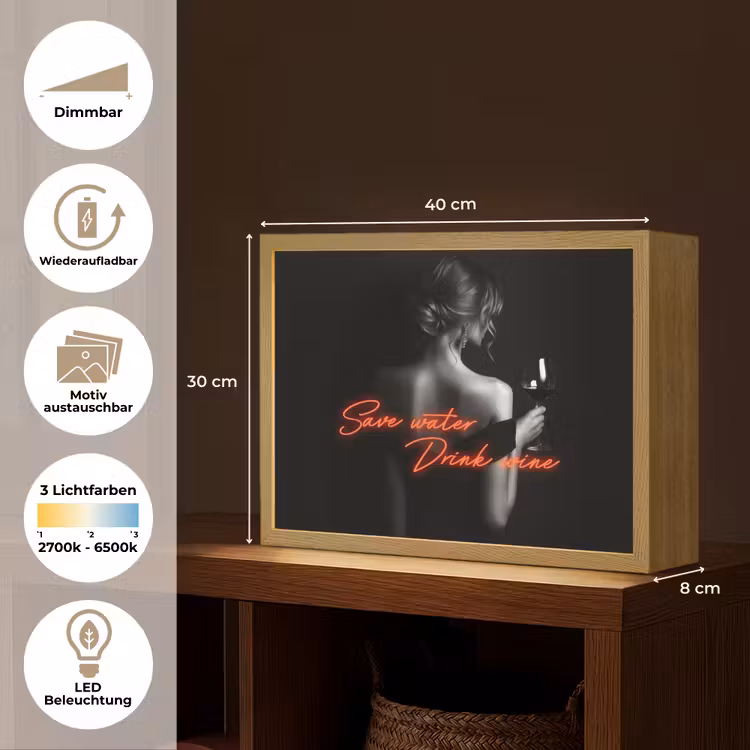 Wijn - Vrouw - Neon - Quote Light Box met batterij (Wandlamp) middel -USP_websiteoverzichtDE