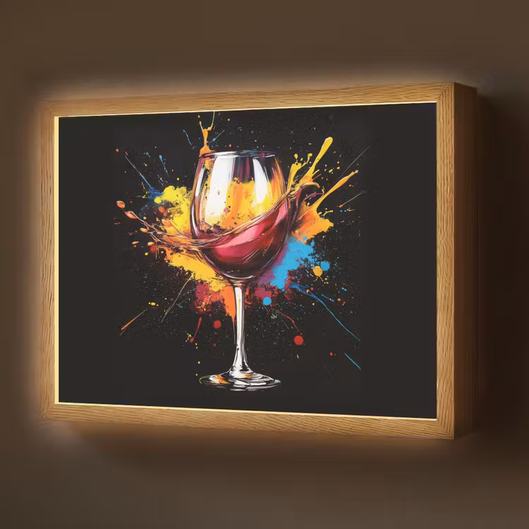 Wijn - Glas - Graffiti - Borrel - Rood - Verf Light Box met batterij (Wandlamp) middel -z3d_website
