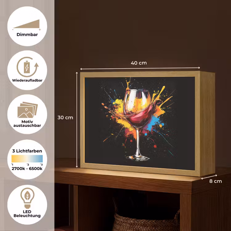 Wijn - Glas - Graffiti - Borrel - Rood - Verf Light Box met batterij (Wandlamp) middel -USP_websiteoverzichtDE