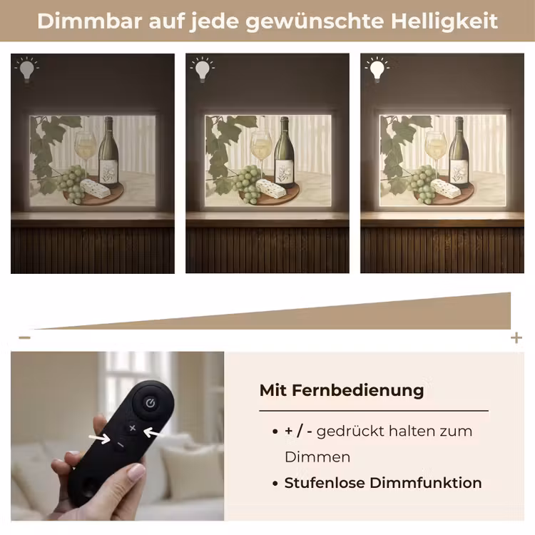 Wijn - Druiven - Kaas - Bladeren Light Box met batterij (Wandlamp) middel -USP_dimbaarDE