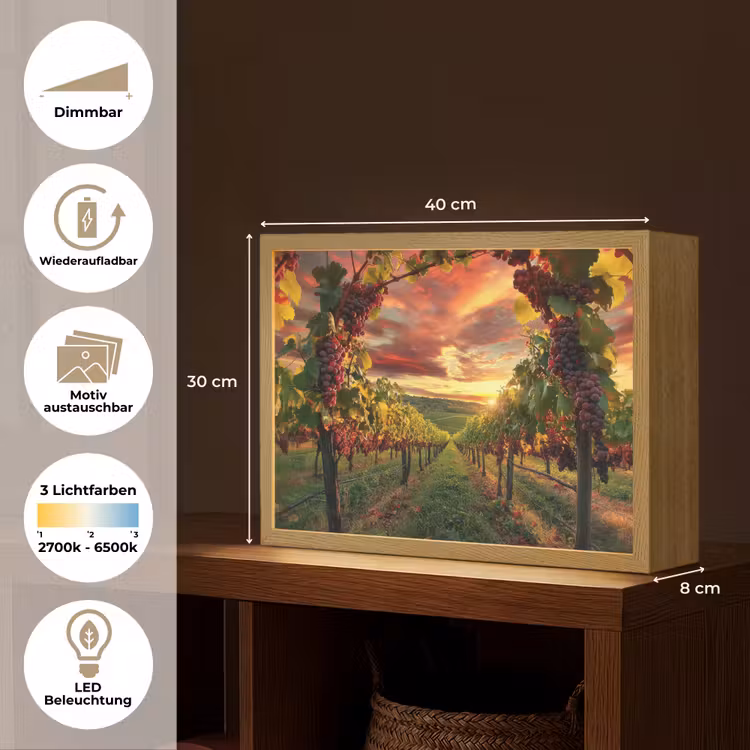 Wijngaard - Druiven - Zonsondergang Light Box met batterij (Wandlamp) middel -USP_websiteoverzichtDE