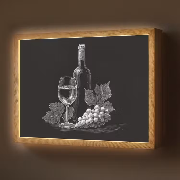 Wijnfles - Glas - Druiven - Bladeren Light Box met batterij (Wandlamp) middel -z3d_website