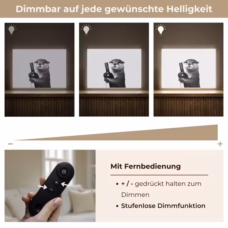 Wijnfles - Otter - Zwart Light Box met batterij (Wandlamp) middel -USP_dimbaarDE