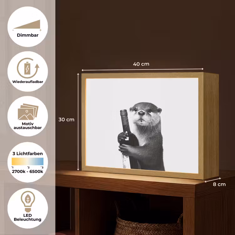 Wijnfles - Otter - Zwart Light Box met batterij (Wandlamp) middel -USP_websiteoverzichtDE