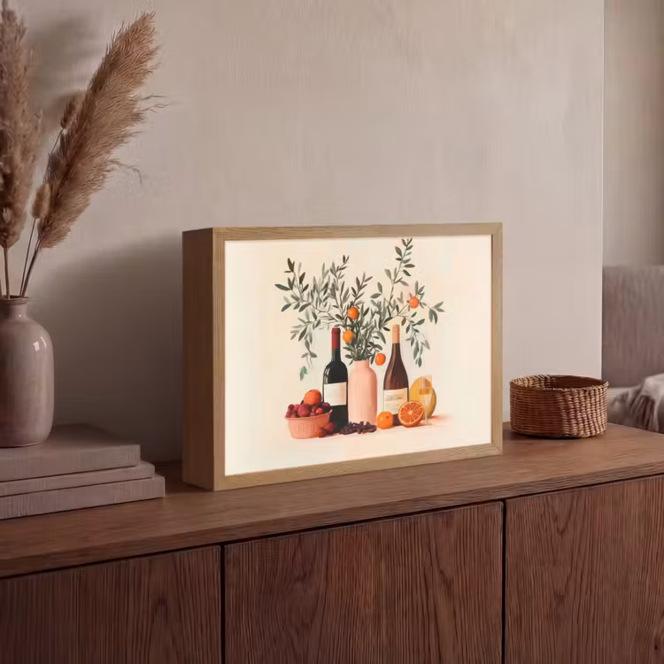 Wijnflessen - Takken - Sinaasappels Light Box met batterij (Wandlamp) middel -sfeer2