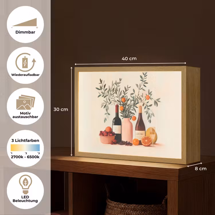 Wijnflessen - Takken - Sinaasappels Light Box met batterij (Wandlamp) middel -USP_websiteoverzichtDE