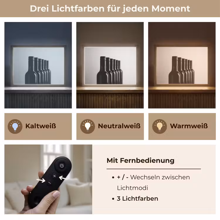 Wijnflessen - Zwart - Minimalistisch Light Box met batterij (Wandlamp) middel -USP_lichtkleurDE
