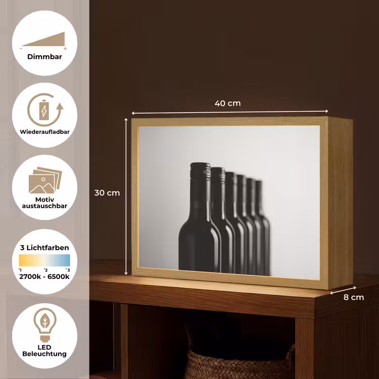 Wijnflessen - Zwart - Minimalistisch Light Box met batterij (Wandlamp) middel -USP_websiteoverzichtDE