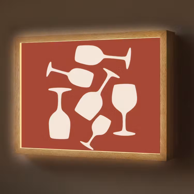 Wijnglazen - Silhouetten - Wit Light Box met batterij (Wandlamp) middel -z3d_website