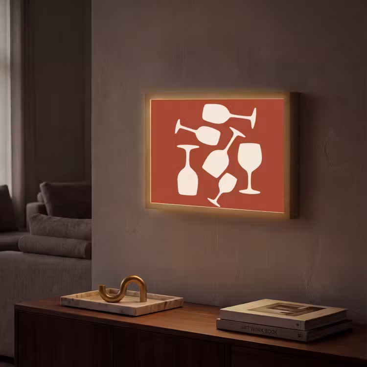 Wijnglazen - Silhouetten - Wit Light Box met batterij (Wandlamp) middel -sfeer1