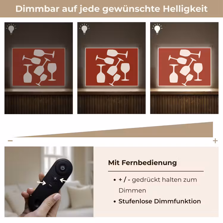 Wijnglazen - Silhouetten - Wit Light Box met batterij (Wandlamp) middel -USP_dimbaarDE