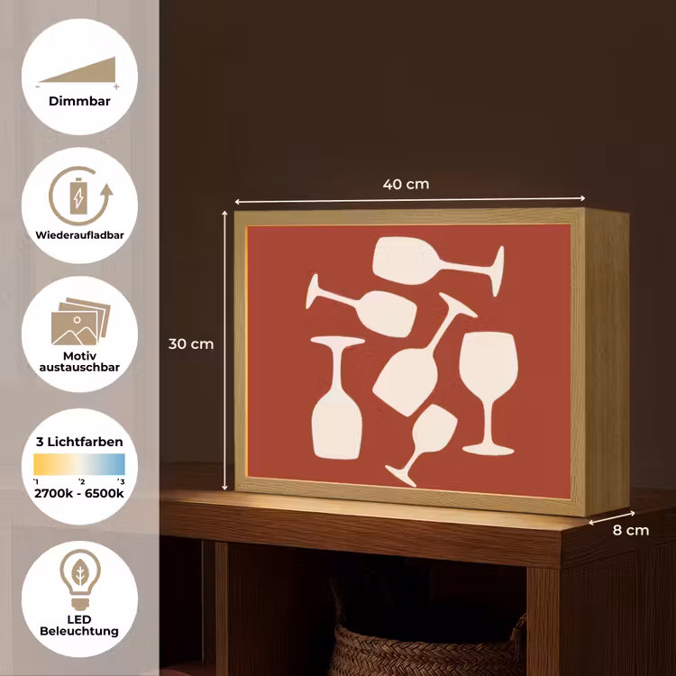 Wijnglazen - Silhouetten - Wit Light Box met batterij (Wandlamp) middel -USP_websiteoverzichtDE
