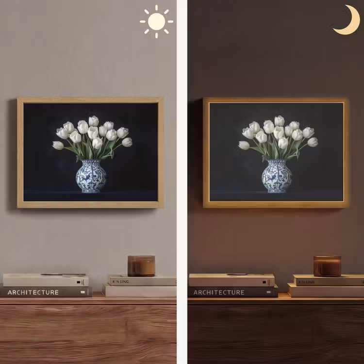 Wit - Bloemen - Tulpen - Vaas Light Box met batterij (Wandlamp) middel -sfeer3
