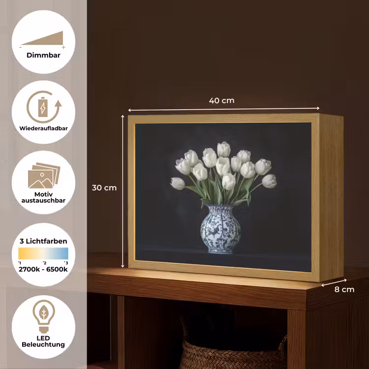 Wit - Bloemen - Tulpen - Vaas Light Box met batterij (Wandlamp) middel -USP_websiteoverzichtDE