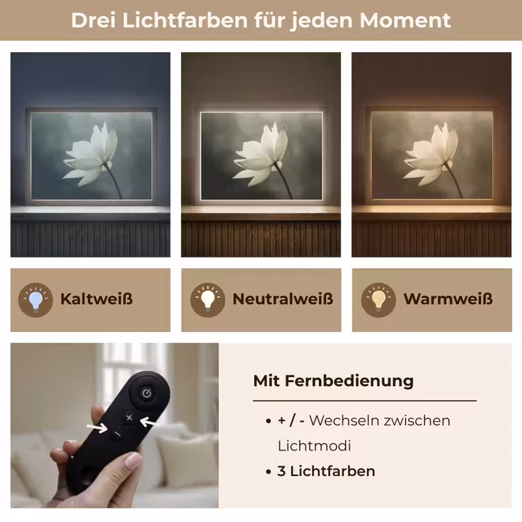 Wit - Lotus - Donker - Bloem Light Box met batterij (Wandlamp) middel -USP_lichtkleurDE