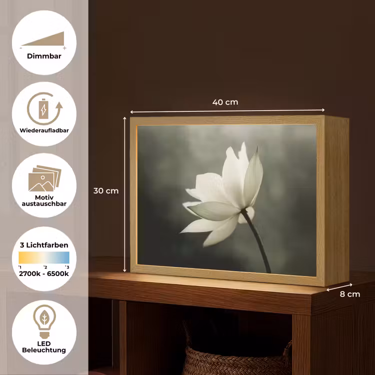 Wit - Lotus - Donker - Bloem Light Box met batterij (Wandlamp) middel -USP_websiteoverzichtDE