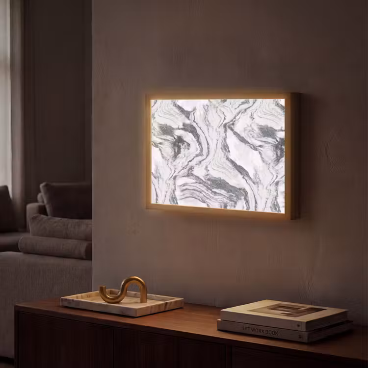 Wit - Marmer - Golvend - Grafiet Light Box met batterij (Wandlamp) middel 907 -sfeer1