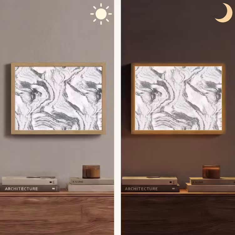 Wit - Marmer - Golvend - Grafiet Light Box met batterij (Wandlamp) middel 907 -sfeer3