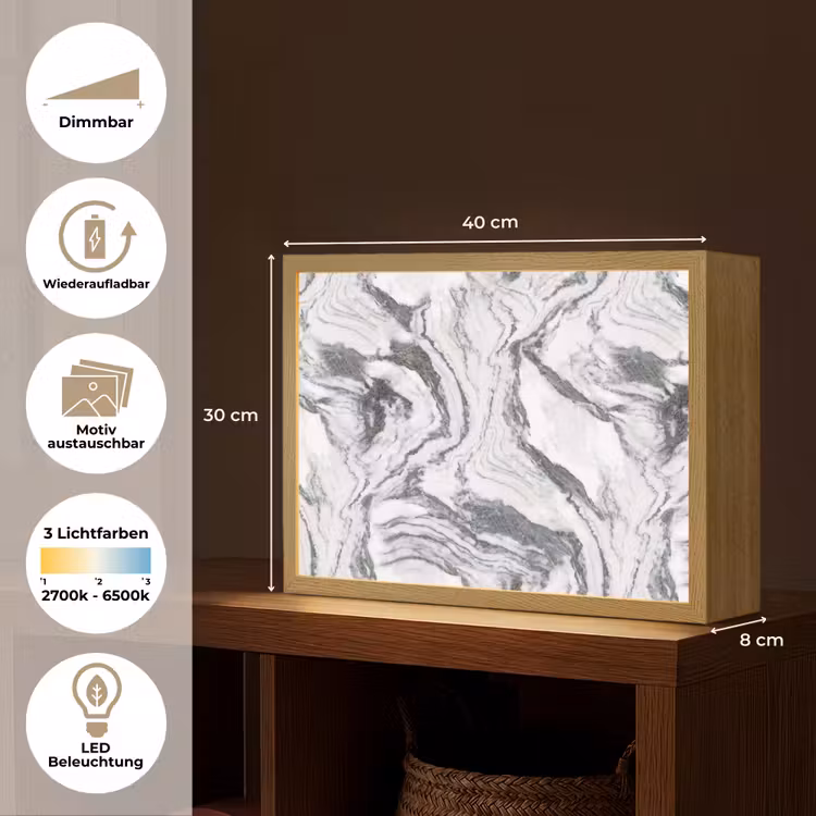 Wit - Marmer - Golvend - Grafiet Light Box met batterij (Wandlamp) middel 907 -USP_websiteoverzichtDE
