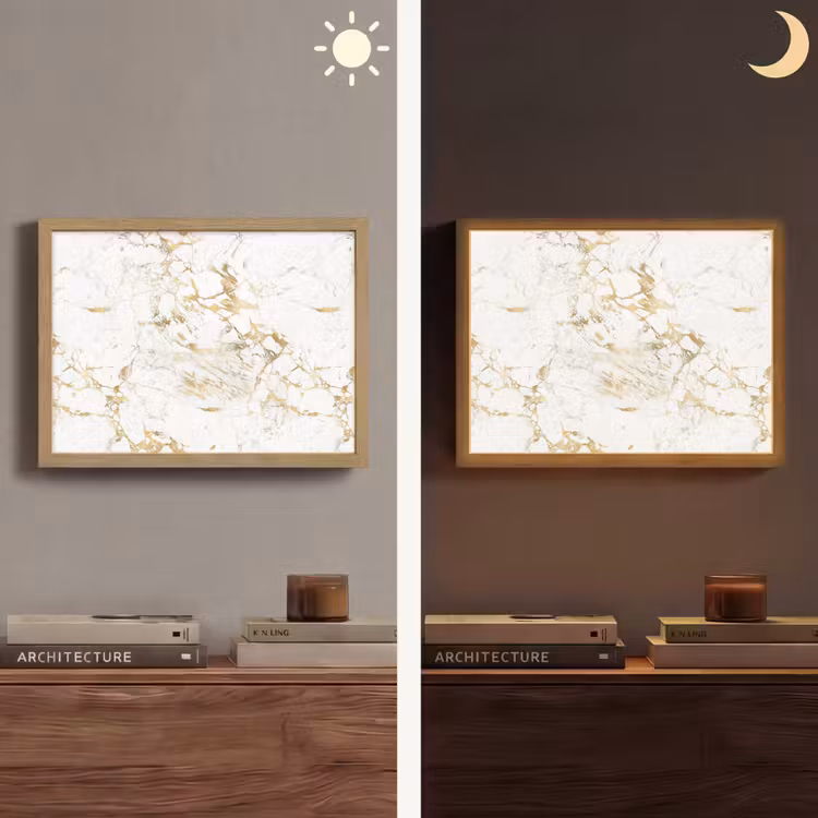 Wit - Marmer - Luxe - Goud Light Box met batterij (Wandlamp) middel 907 -sfeer3