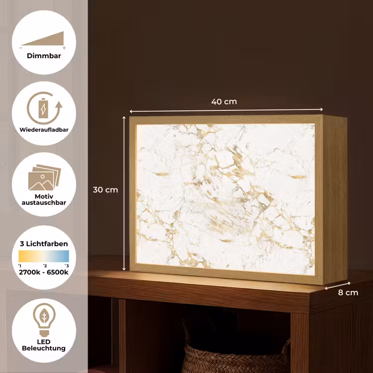 Wit - Marmer - Luxe - Goud Light Box met batterij (Wandlamp) middel 907 -USP_websiteoverzichtDE