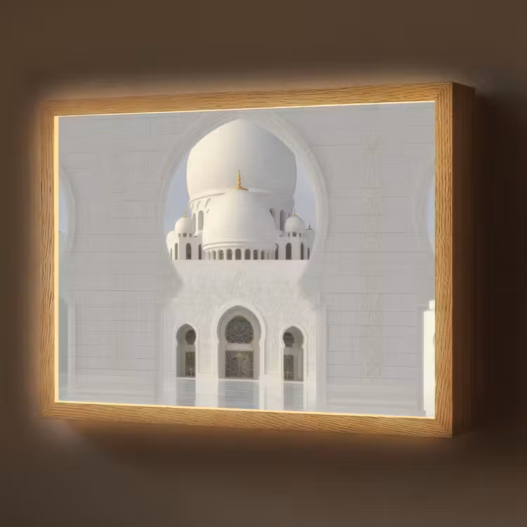 Witte koepel - Gouden Details - Moskee Light Box met batterij (Wandlamp) middel -z3d_website