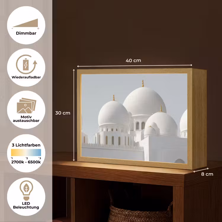 Witte koepels - Helderblauwe lucht - Islamitisch Light Box met batterij (Wandlamp) middel -USP_websiteoverzichtDE