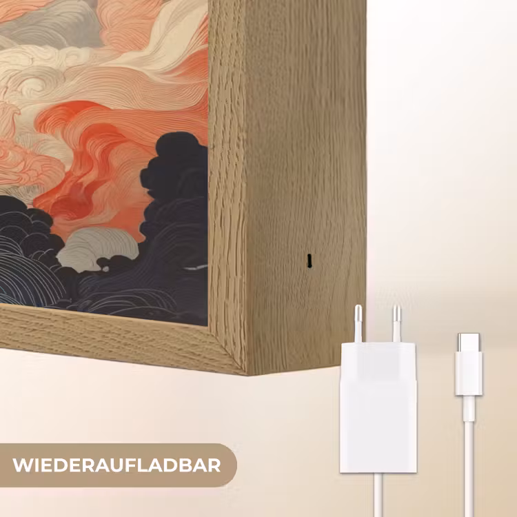Witte vos - wolken - maan Light Box met batterij (Wandlamp) middel -USP_websiteoplaadbaarDE